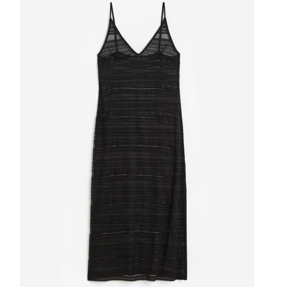 NWT H&M Swim Coverup Black Lace Slip Midi Dress